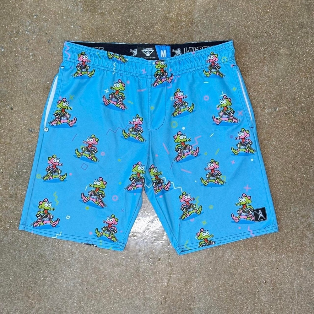 Lacrosse Unlimited Shorts Mens M Cartoon Alligator Crocodile Graphic Y2K Blue